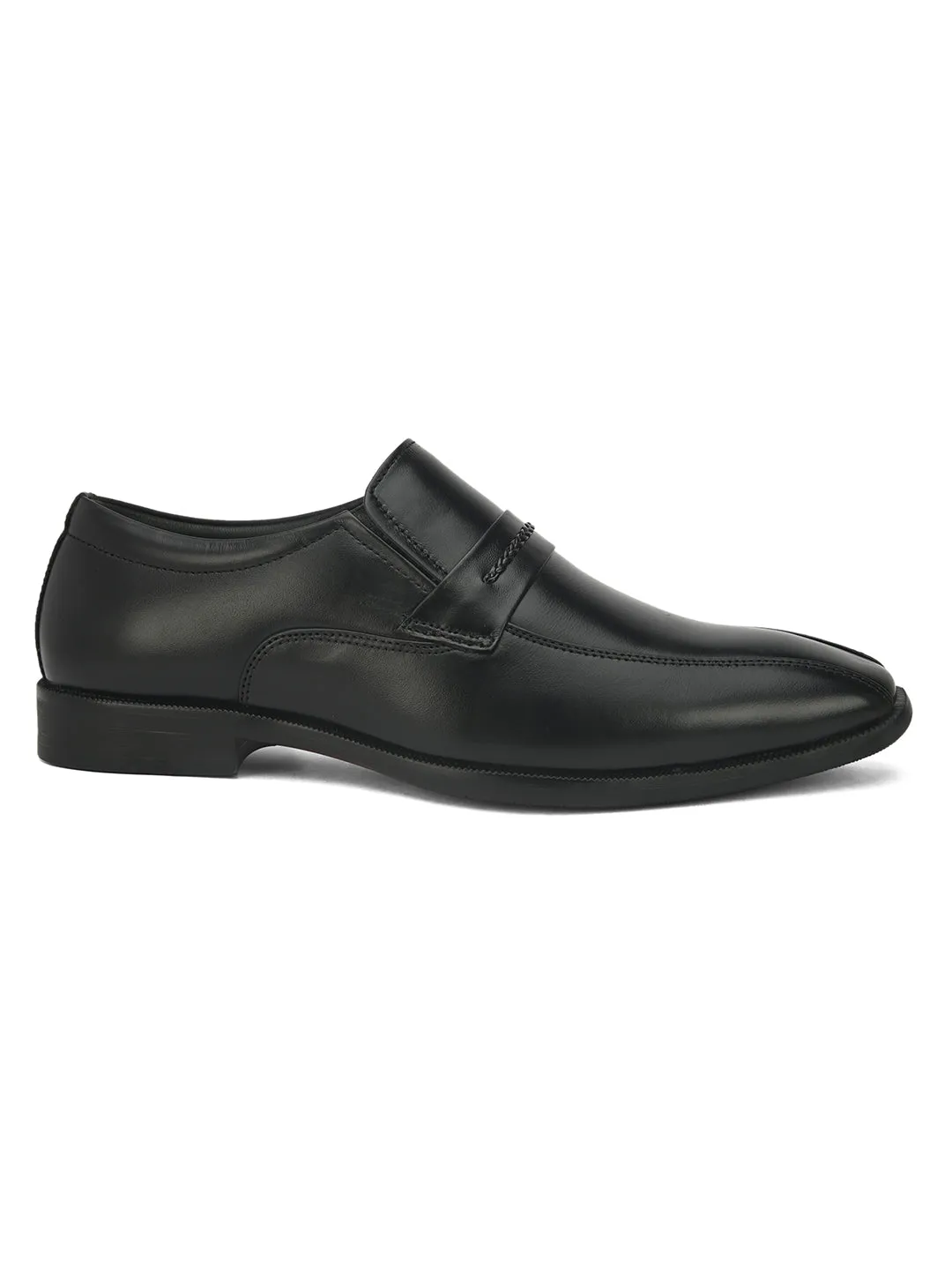 FENTACIA Men Black Genuine Leather Slip-On Formal Shoes