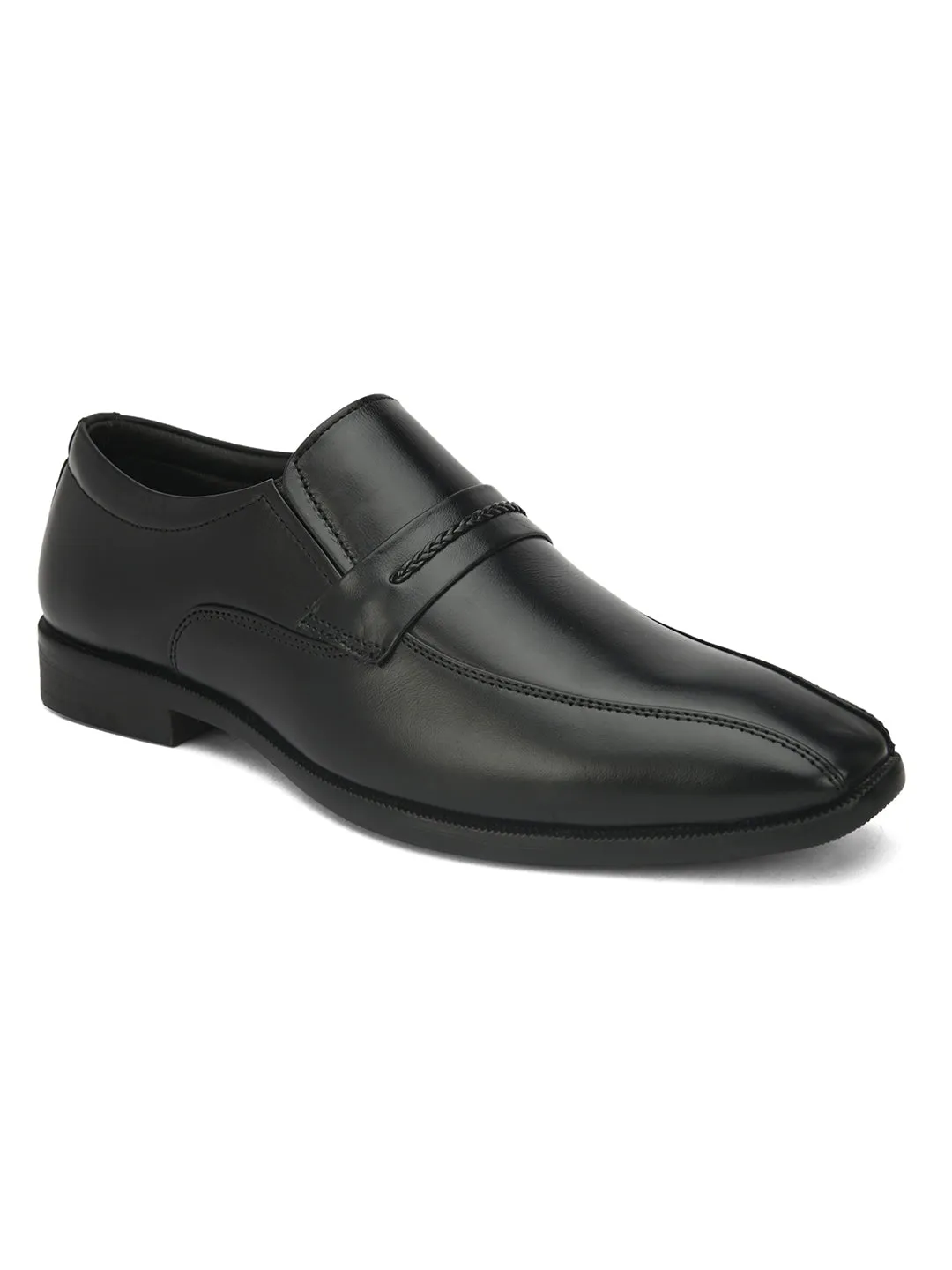 FENTACIA Men Black Genuine Leather Slip-On Formal Shoes