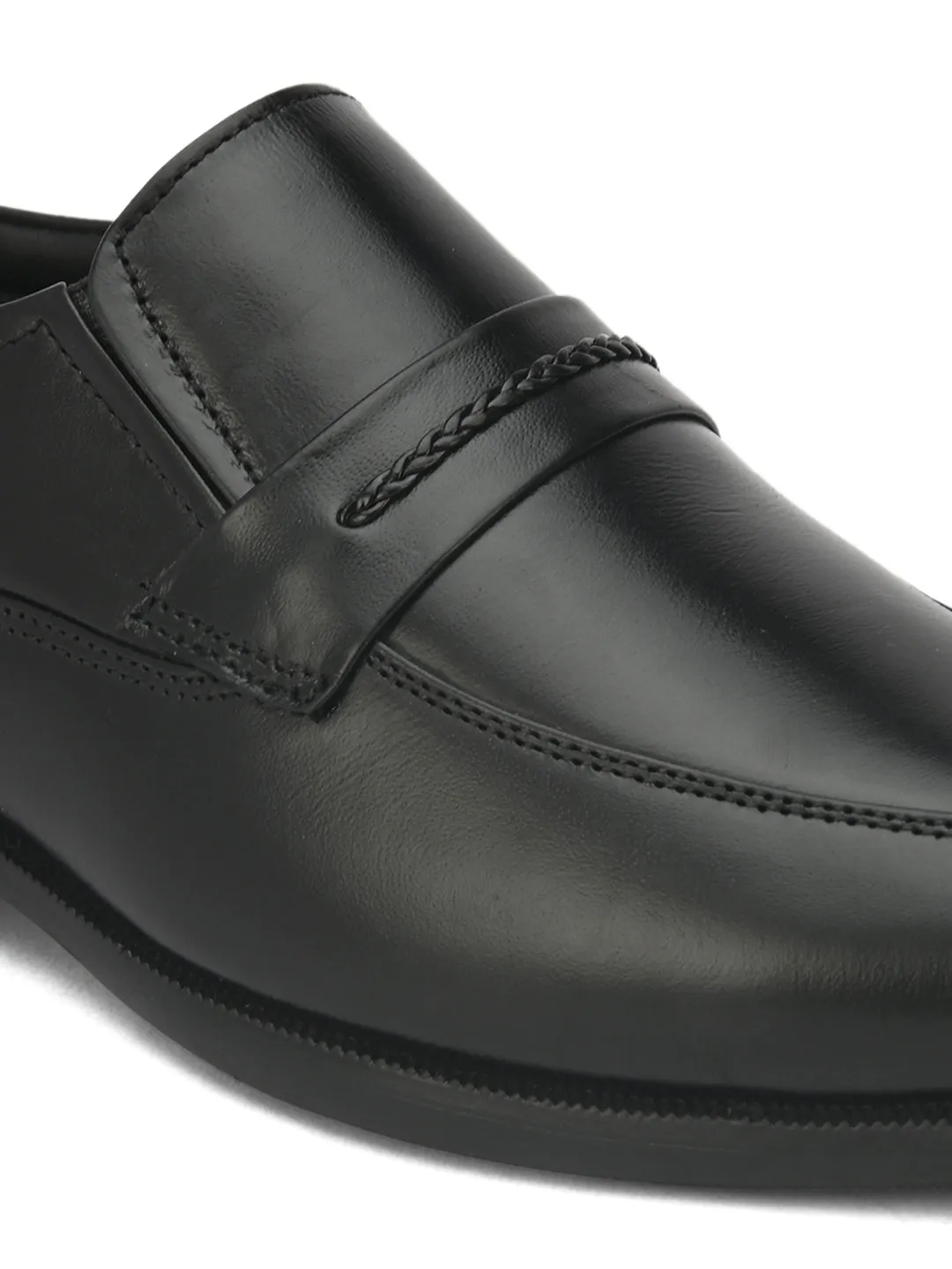 FENTACIA Men Black Genuine Leather Slip-On Formal Shoes