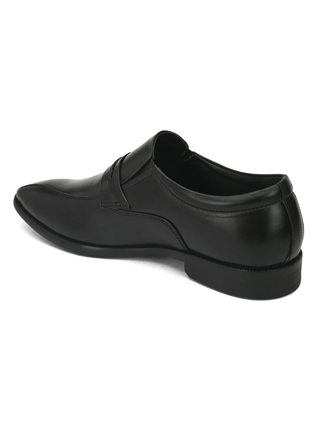 FENTACIA Men Black Genuine Leather Slip-On Formal Shoes