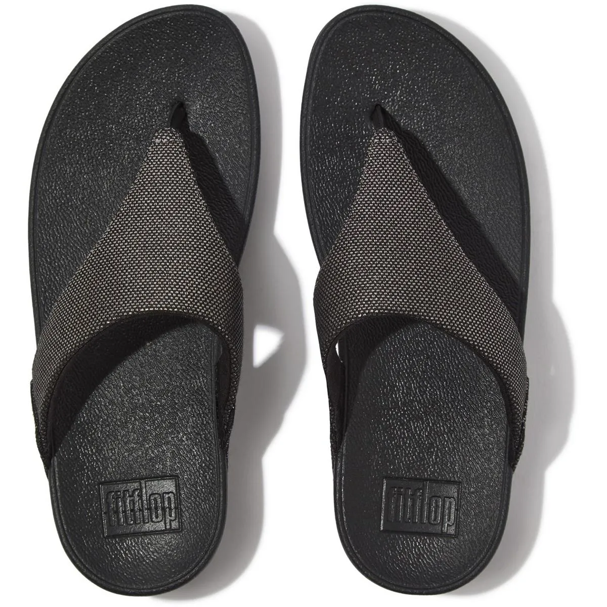 Fitflop Lulu Glitz Toe Post Sandals Pewter Black