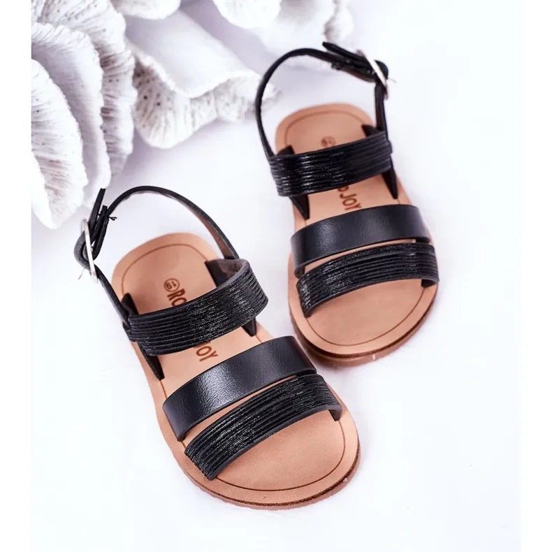 FR1 Children's Black Natalie Shiny Sandals