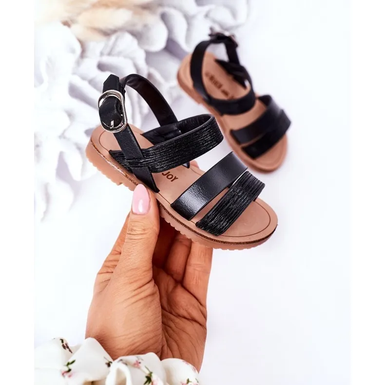 FR1 Children's Black Natalie Shiny Sandals