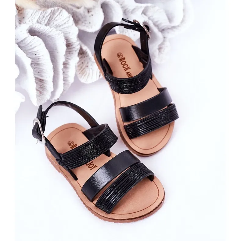 FR1 Children's Black Natalie Shiny Sandals