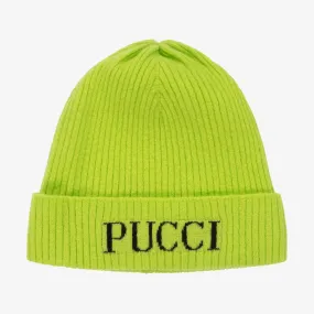 Girls Green Wool Knit Beanie Hat