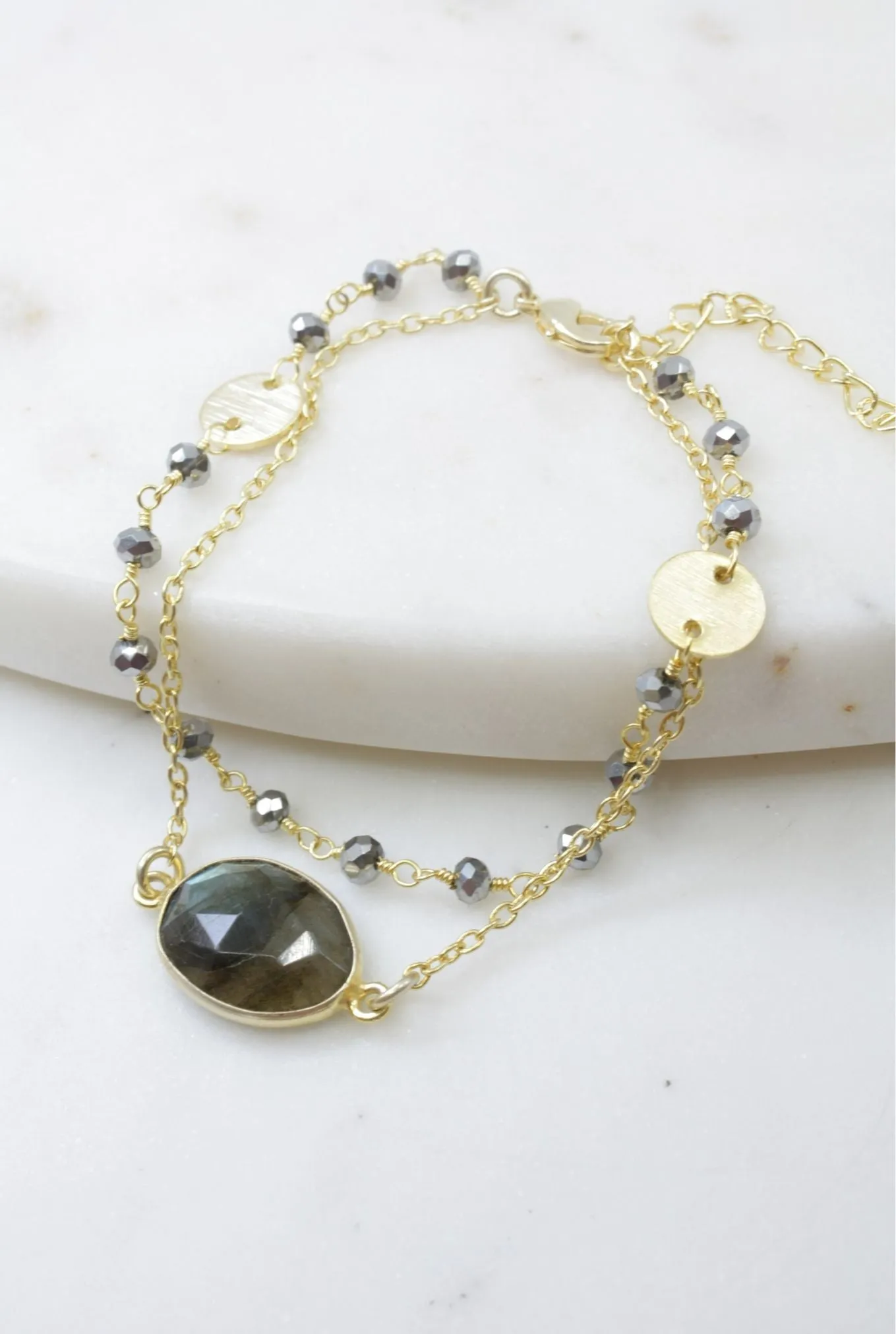 Gold and Pyrite Bracelet with Labradorite