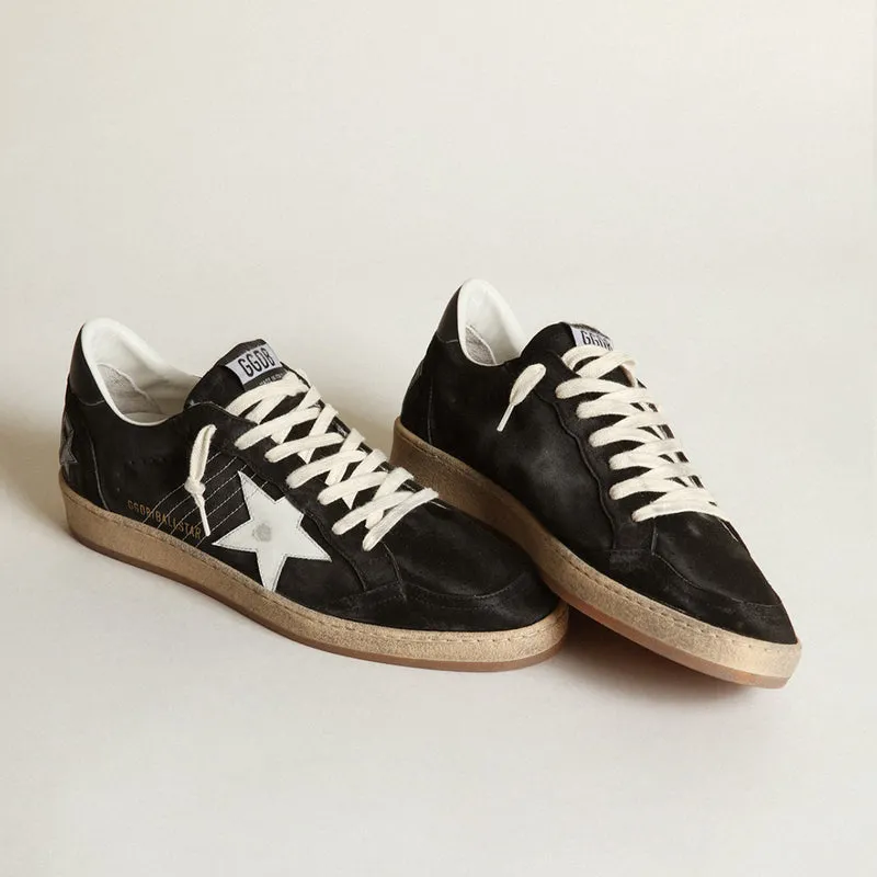 GOLDEN GOOSE BALL STAR SNEAKERS IN BLACK SUEDE & WHITE LEATHER