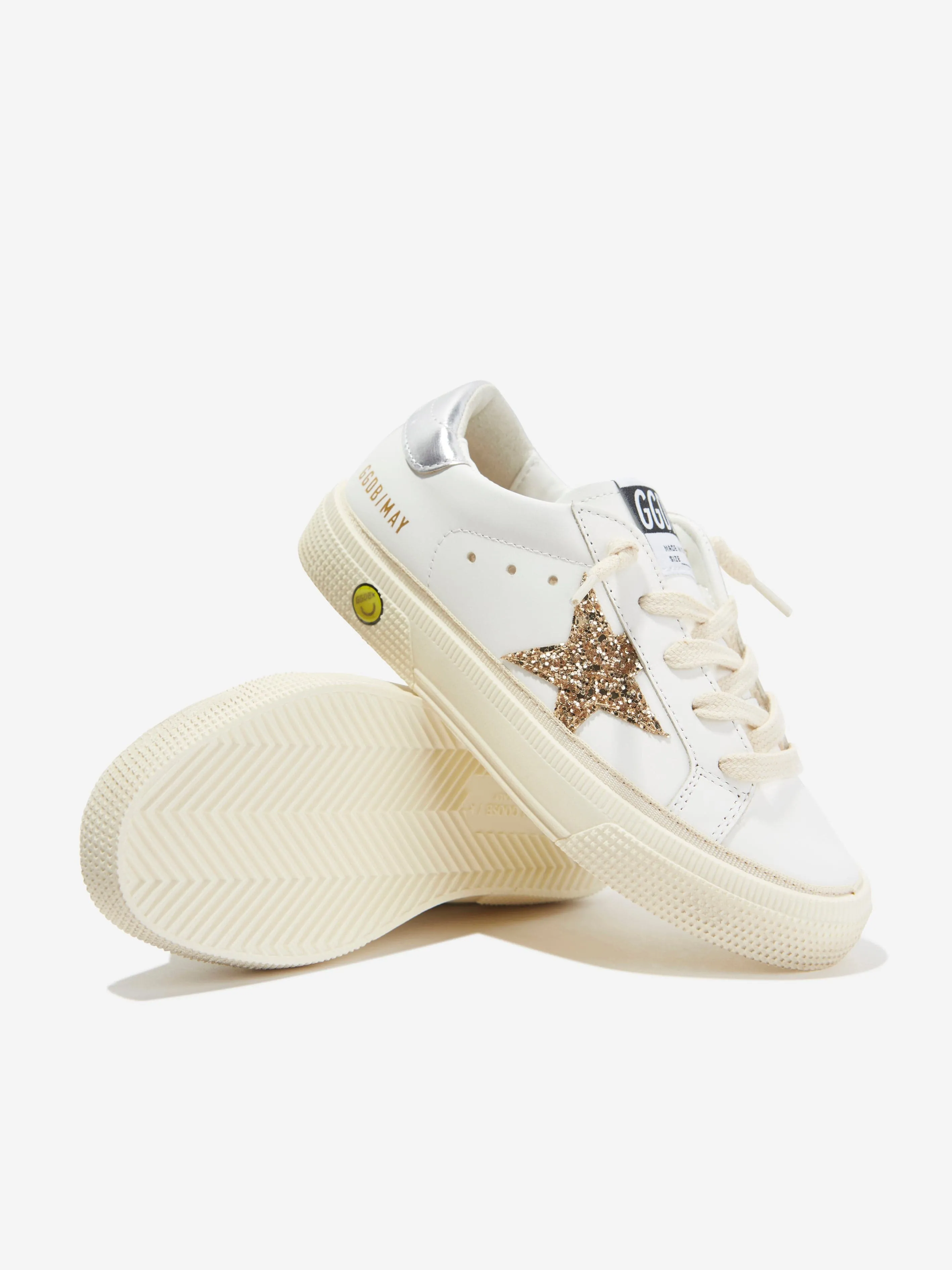 Golden Goose Girls Leather And Glitter Star May Trainers in White