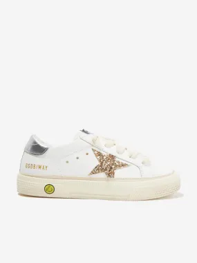 Golden Goose Girls Leather And Glitter Star May Trainers in White