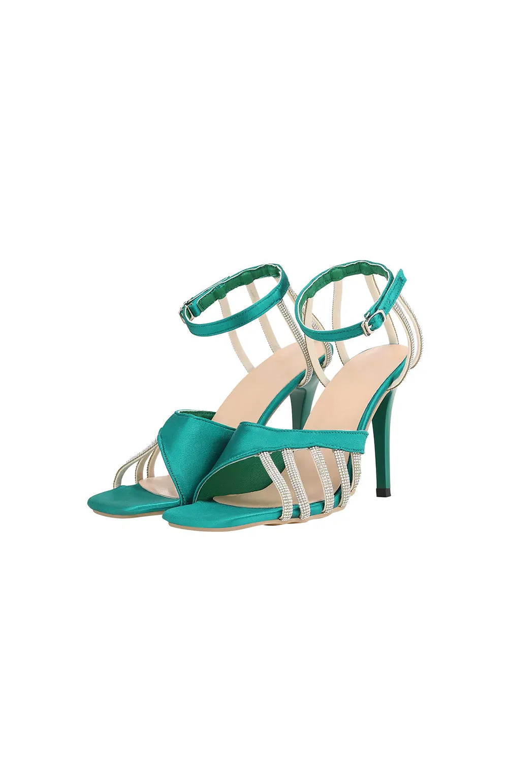 Green Buckle Fish Mouth High Heel Shoes