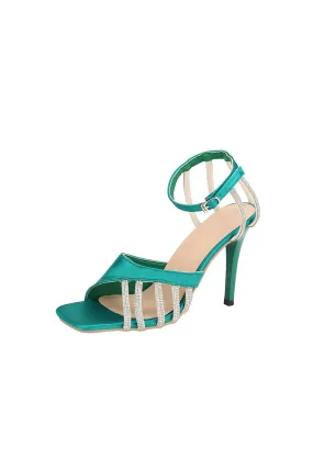 Green Buckle Fish Mouth High Heel Shoes