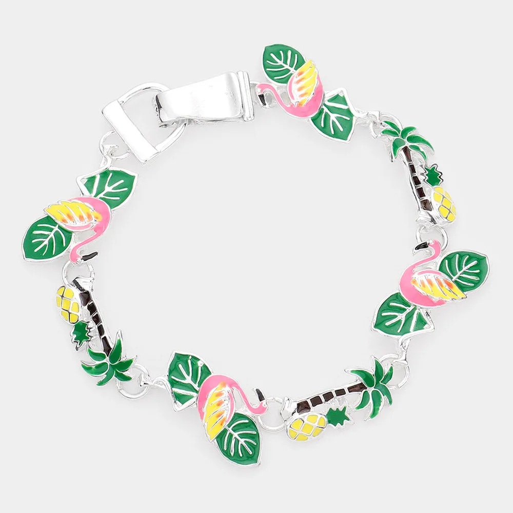 iLLASPARKZ Enamel Flamingo Tropical Leaf Palm Tree Pineapple Link Magnetic Bracelet