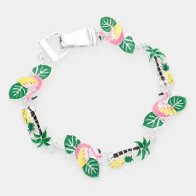 iLLASPARKZ Enamel Flamingo Tropical Leaf Palm Tree Pineapple Link Magnetic Bracelet