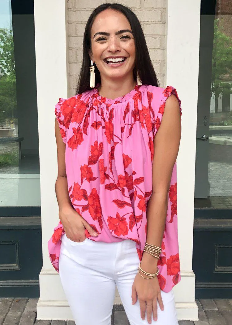 Karlie Hibiscus Ruffle Sleeve Tunic