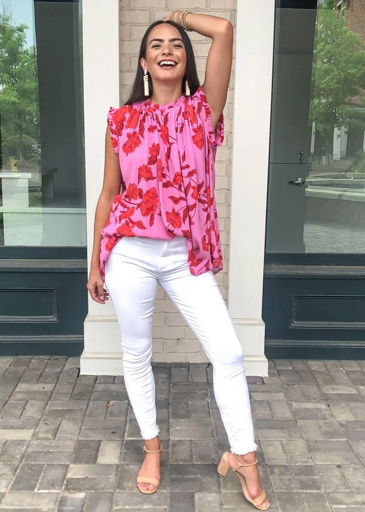 Karlie Hibiscus Ruffle Sleeve Tunic