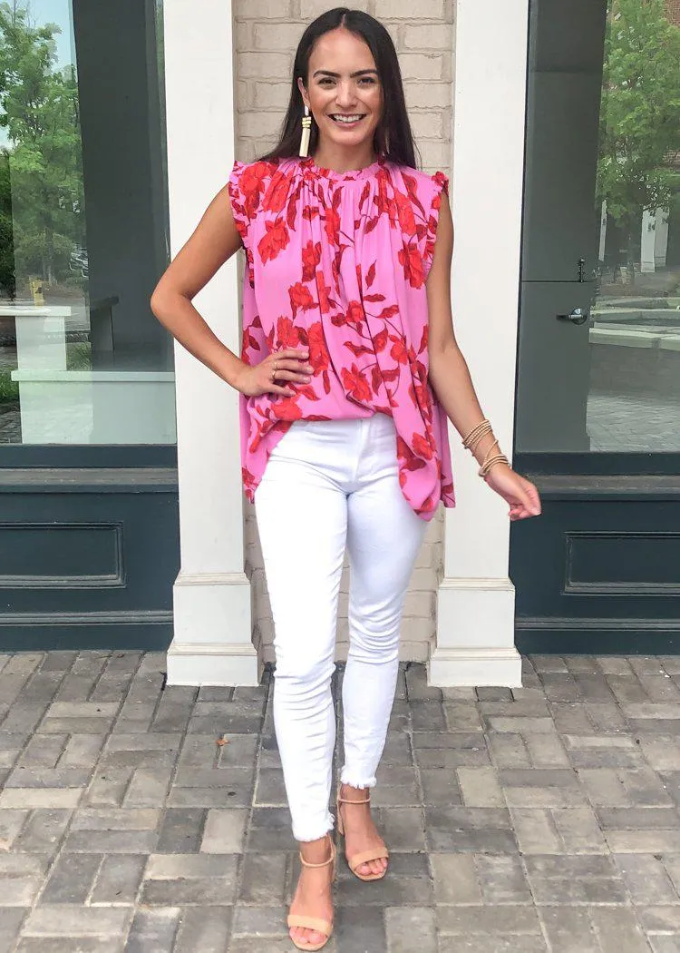 Karlie Hibiscus Ruffle Sleeve Tunic