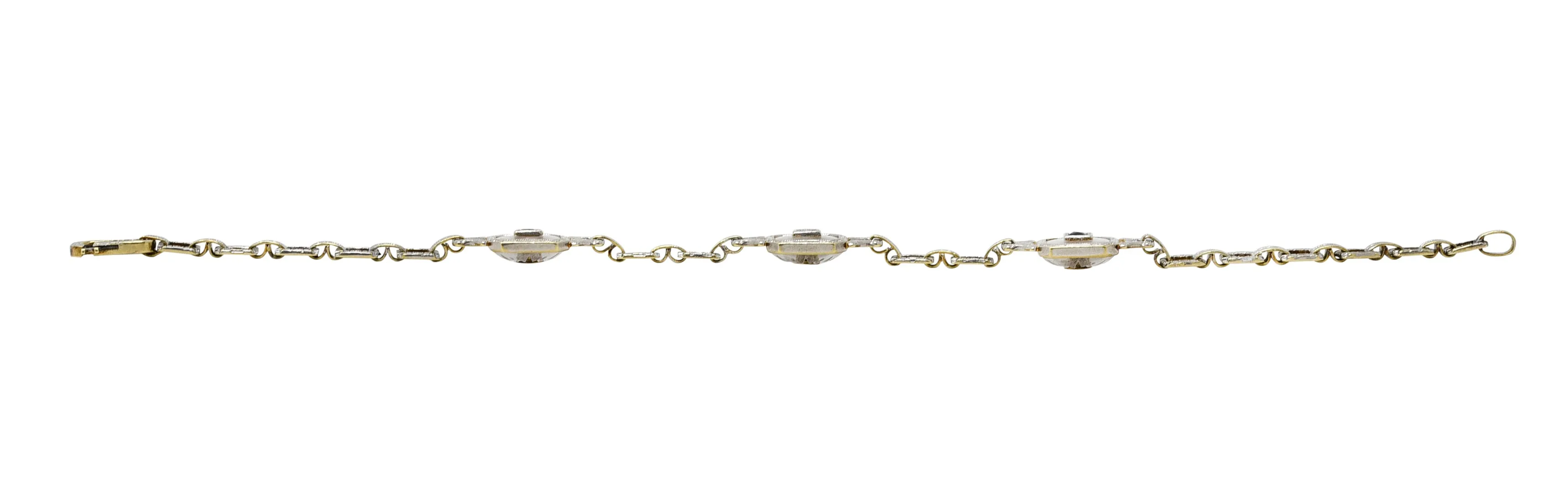 Krementz Art Deco Sapphire Diamond Camphor Glass 14 Karat Two-Tone Gold Bracelet