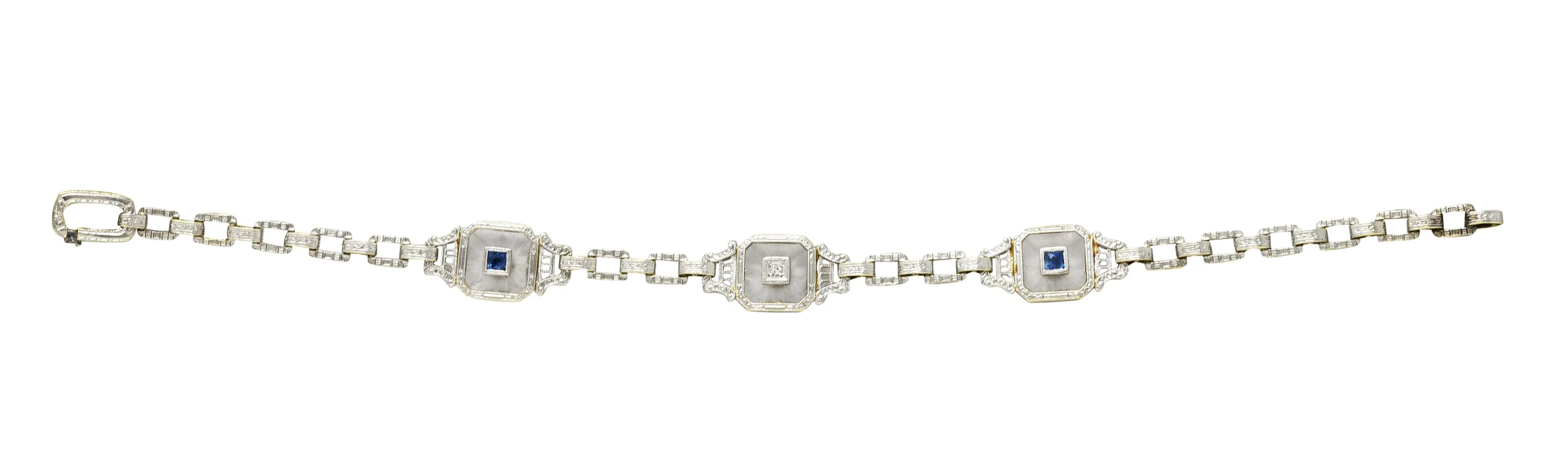 Krementz Art Deco Sapphire Diamond Camphor Glass 14 Karat Two-Tone Gold Bracelet