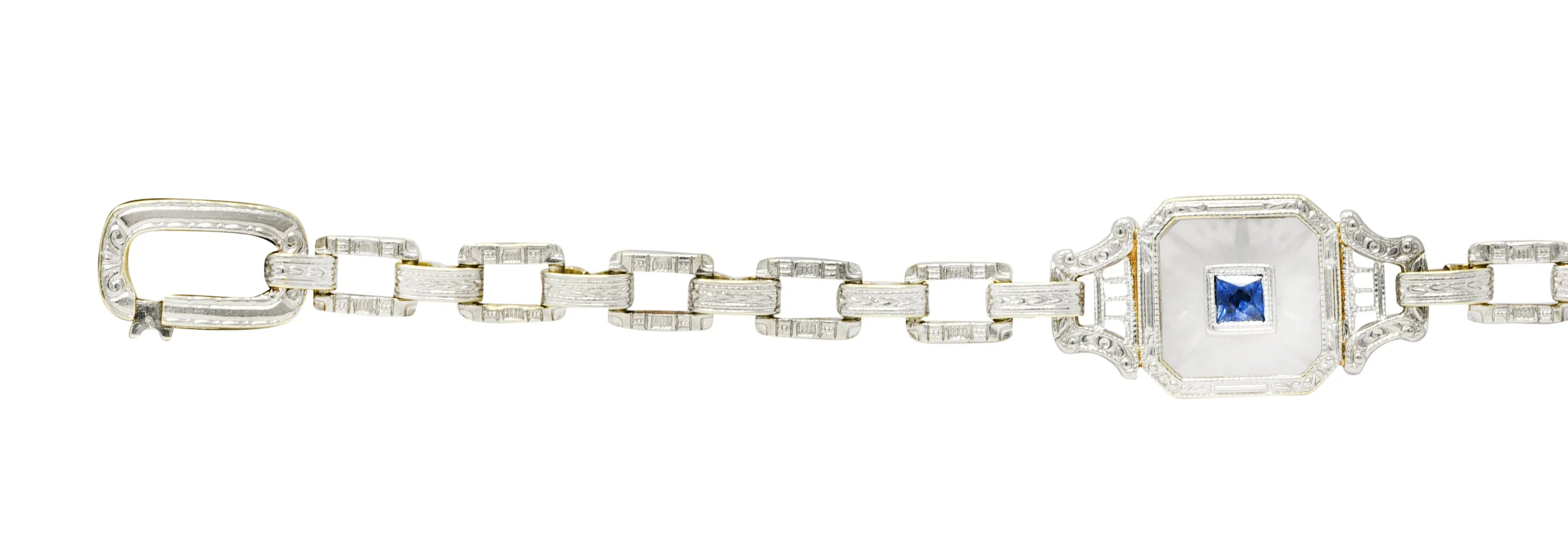 Krementz Art Deco Sapphire Diamond Camphor Glass 14 Karat Two-Tone Gold Bracelet