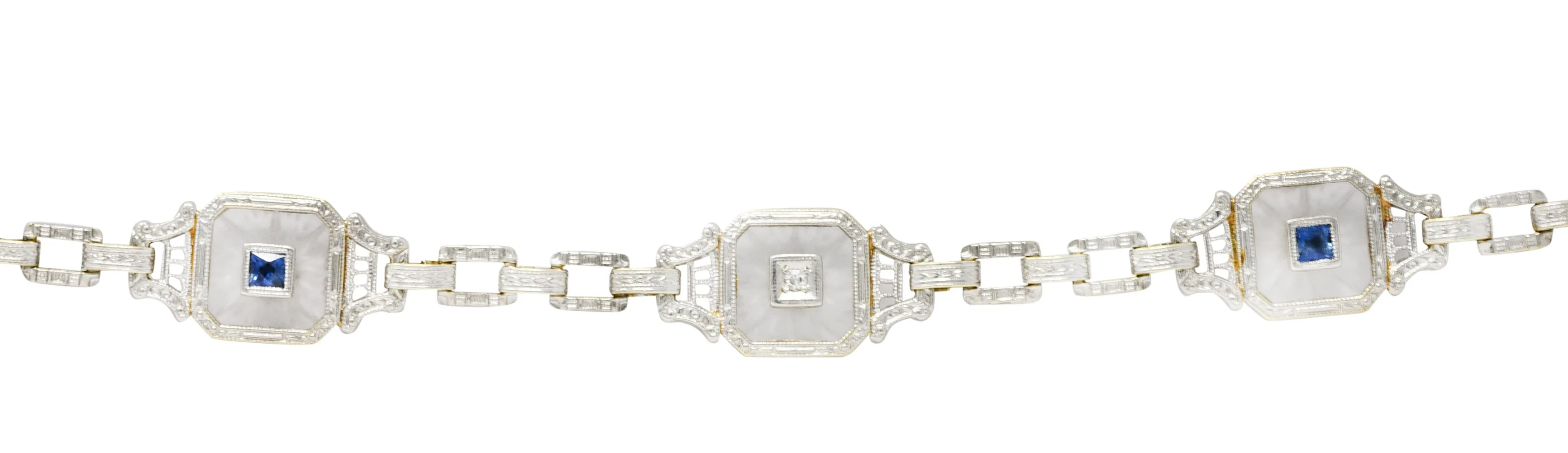 Krementz Art Deco Sapphire Diamond Camphor Glass 14 Karat Two-Tone Gold Bracelet