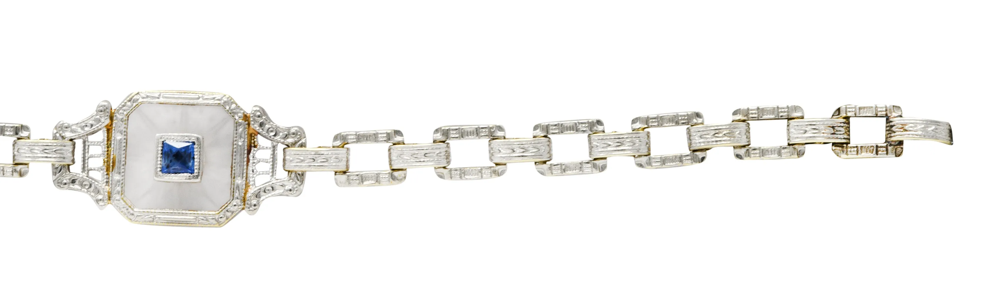 Krementz Art Deco Sapphire Diamond Camphor Glass 14 Karat Two-Tone Gold Bracelet