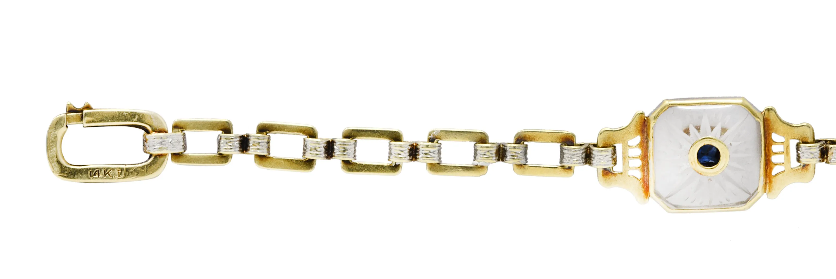 Krementz Art Deco Sapphire Diamond Camphor Glass 14 Karat Two-Tone Gold Bracelet