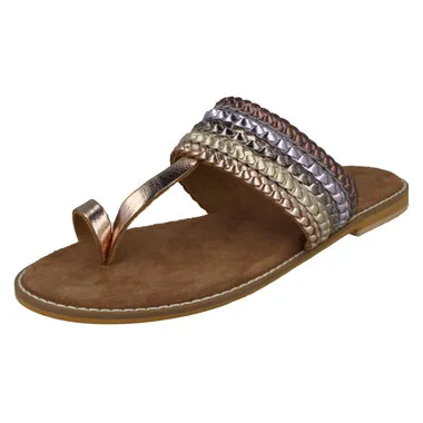 Ladies Leather Collection Metallic Toe Loop Sandals F0R0273