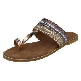 Ladies Leather Collection Metallic Toe Loop Sandals F0R0273