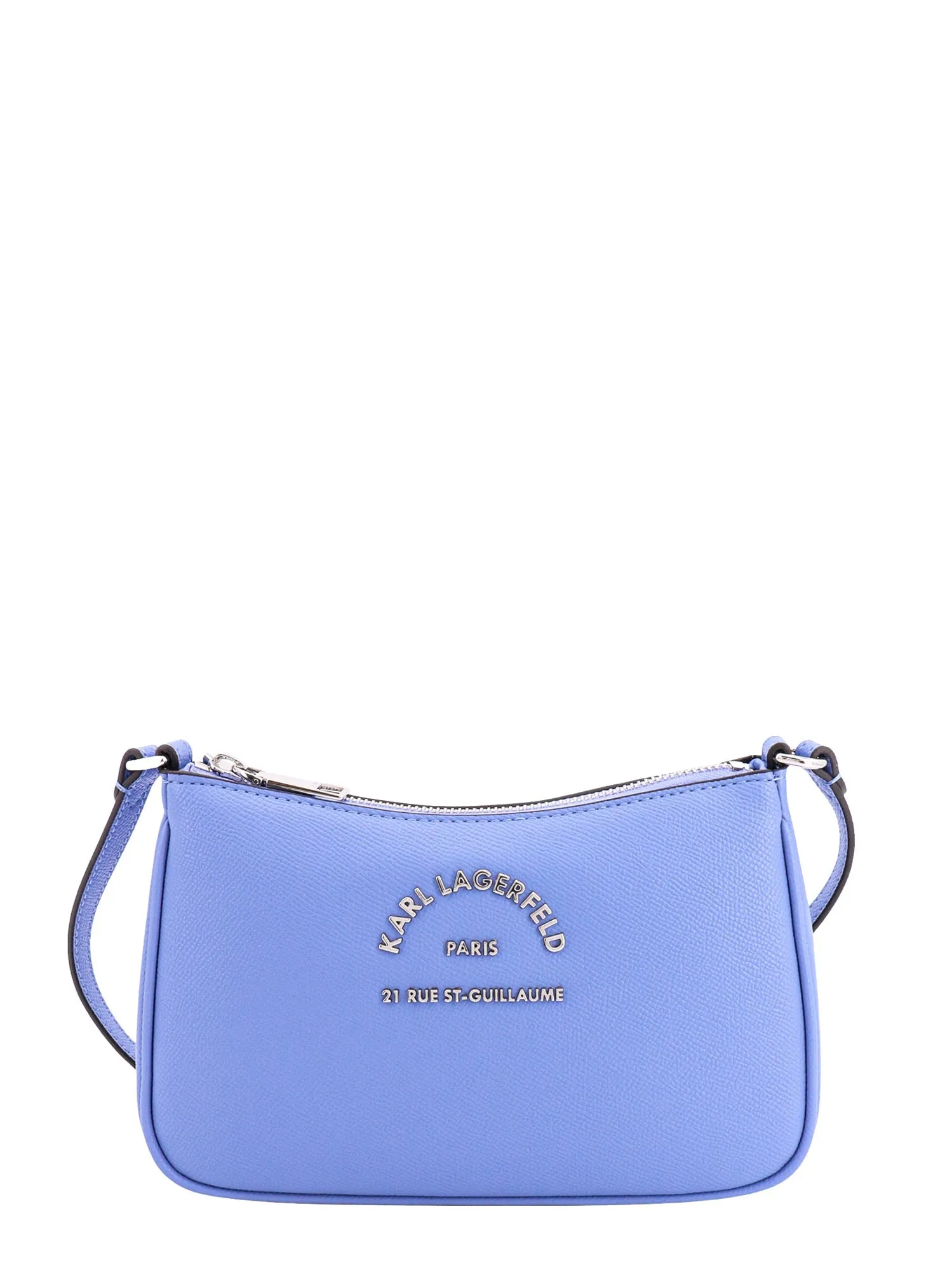 Leather shoulder bag with frontal metal logo