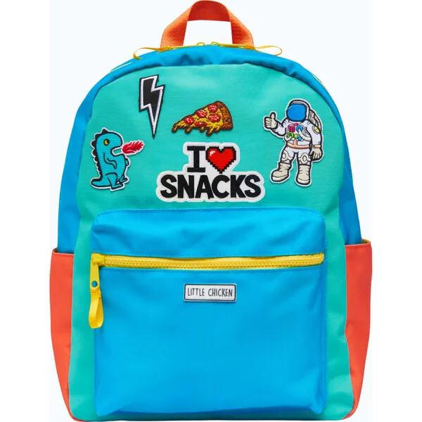 Little Chicken Colorblock Backpack With Patches, Blue & Multicolors