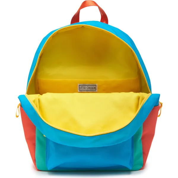 Little Chicken Colorblock Backpack With Patches, Blue & Multicolors