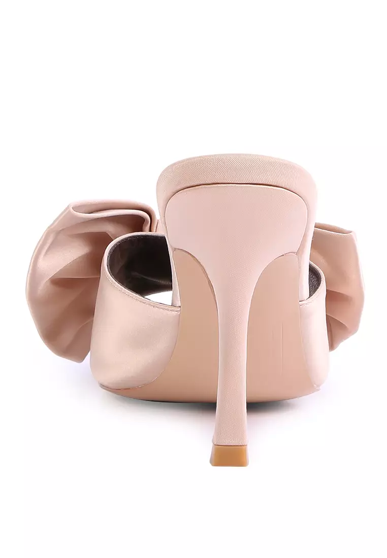 London Rag Latte High Heeled Bow Slider Sandals