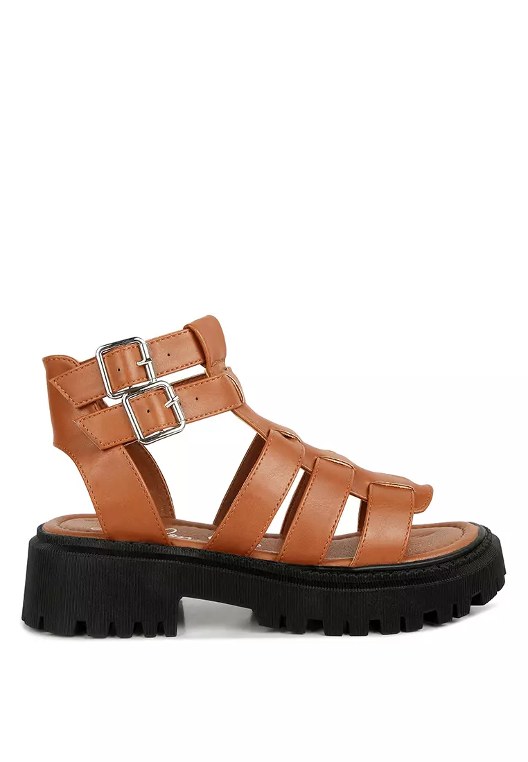 London Rag Tan Double Buckle Detail Chunky Sandals