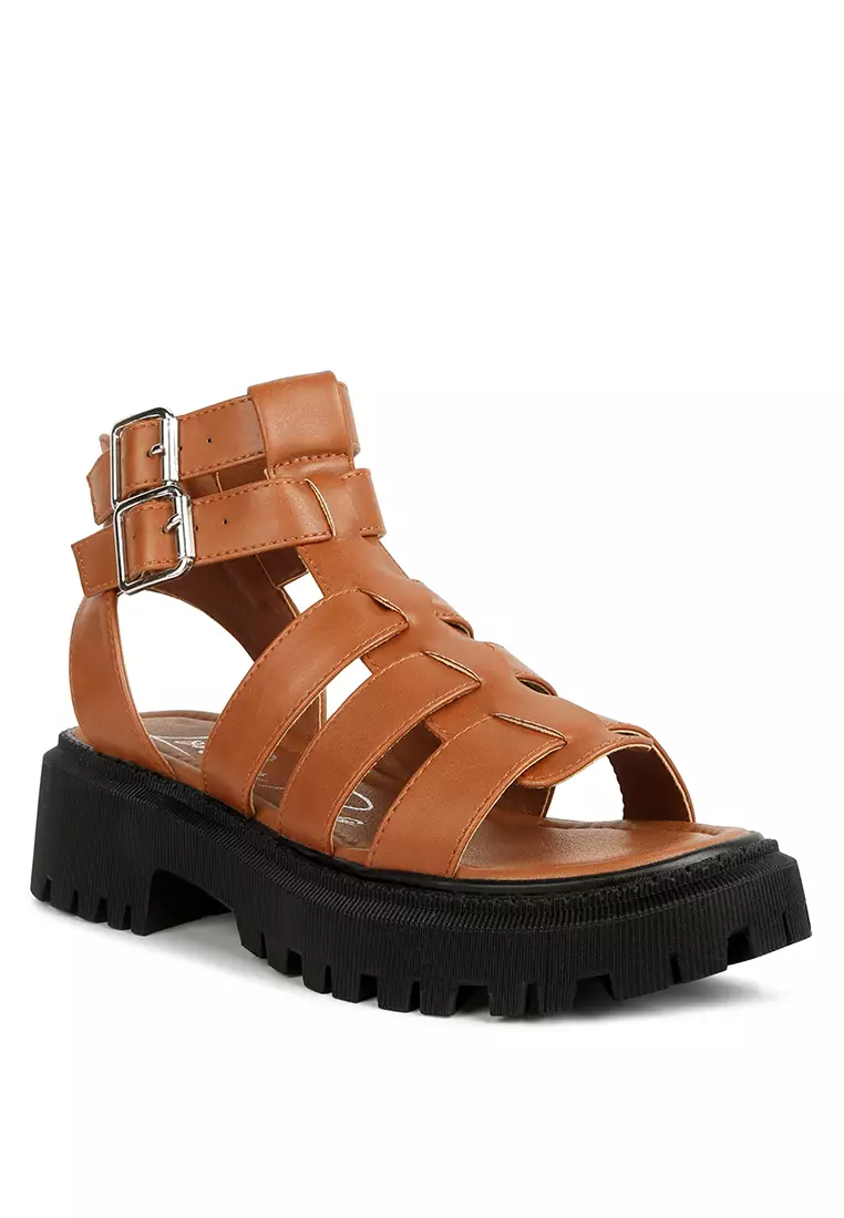 London Rag Tan Double Buckle Detail Chunky Sandals