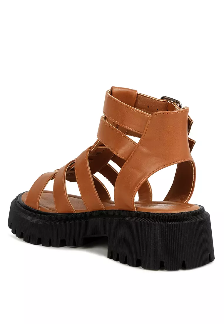 London Rag Tan Double Buckle Detail Chunky Sandals