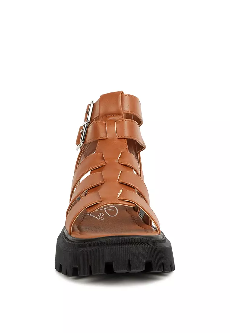 London Rag Tan Double Buckle Detail Chunky Sandals