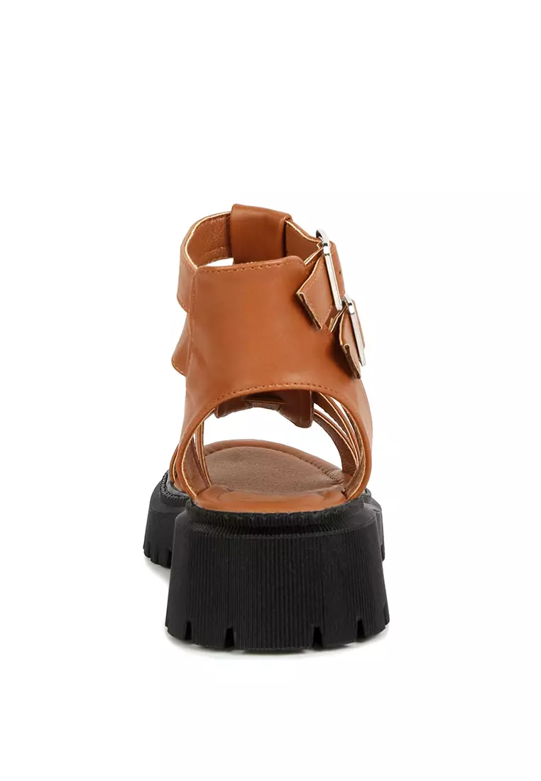 London Rag Tan Double Buckle Detail Chunky Sandals