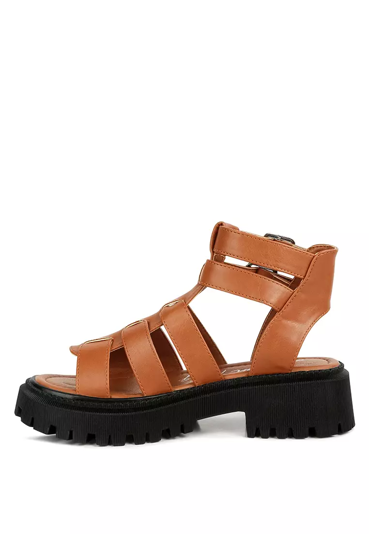 London Rag Tan Double Buckle Detail Chunky Sandals