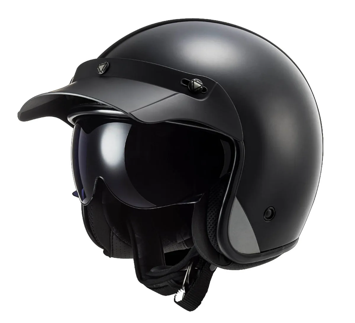 LS2 BOB Low Profile Matt Black ECE approved Open Face Helmet with dark drop down visor