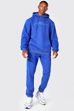 Man Signature 3d Embroidery Hooded Tracksuit | boohooMAN UK