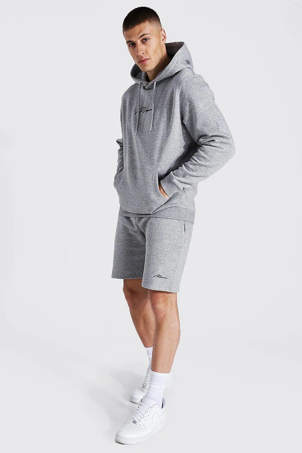 Man Signature Short Hooded Tracksuit | boohooMAN UK