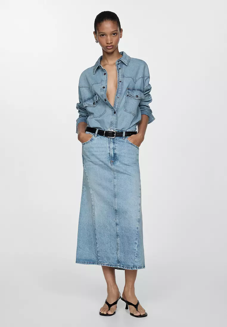 Mango Slit Denim Skirt