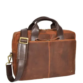 Mens Cross Body Leather Laptop Bag Malibu Tan