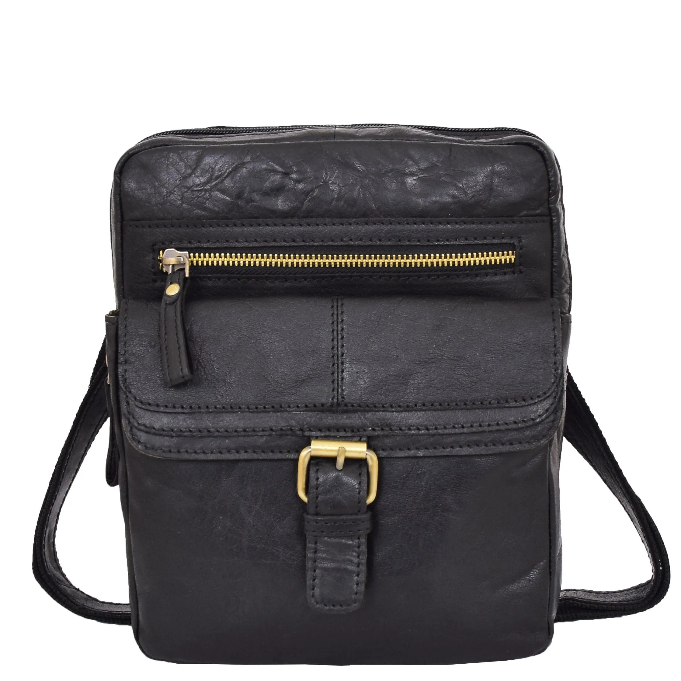 Mens Leather Cross Body Classic Flight Bag Ashton Black