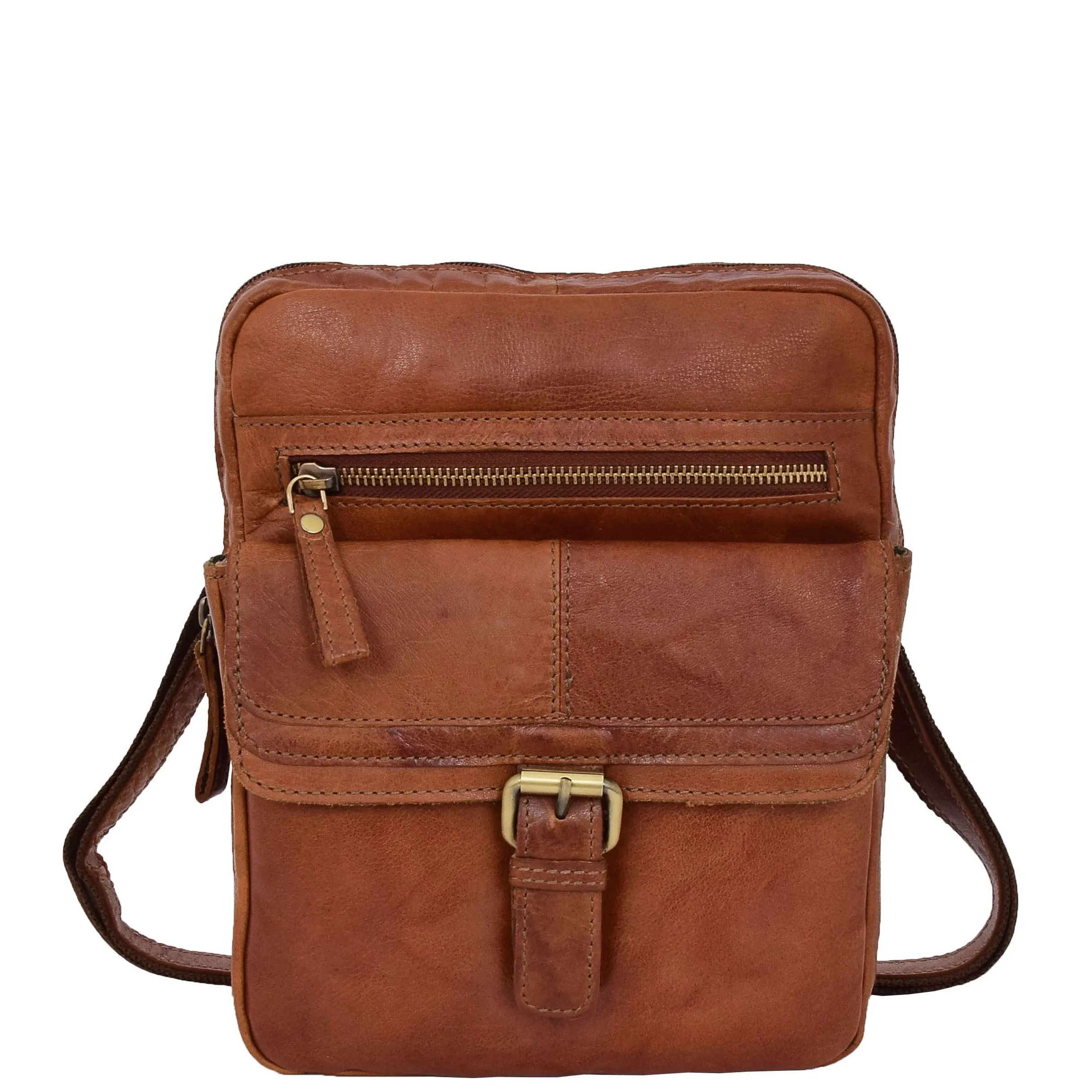 Mens Leather Cross Body Classic Flight Bag Ashton Tan