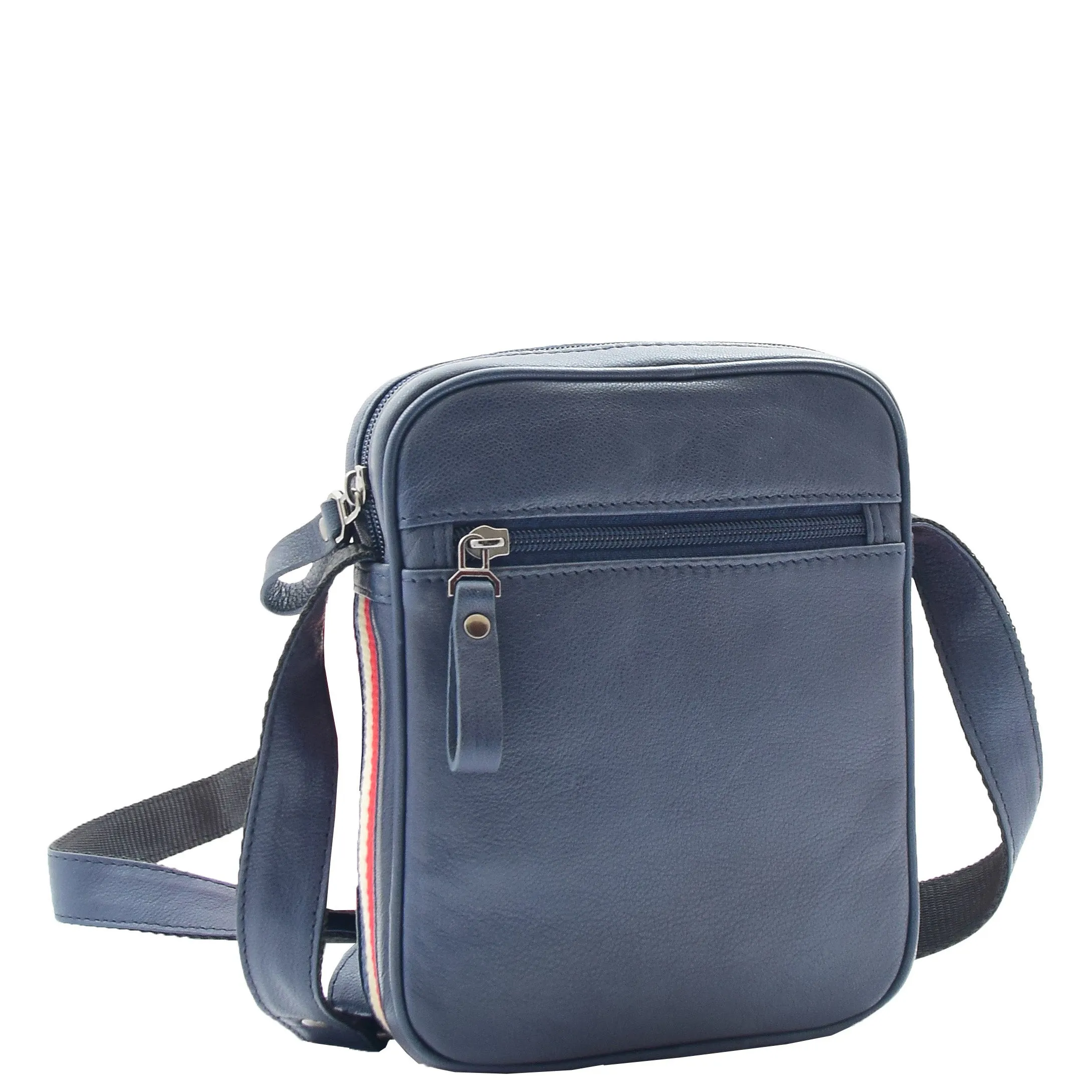 Mens Leather Cross Body Small Flight Bag Parkham Navy