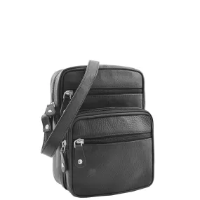 Mens Real Leather Cross Body Pouch Organiser Flight Bag Dayton Black