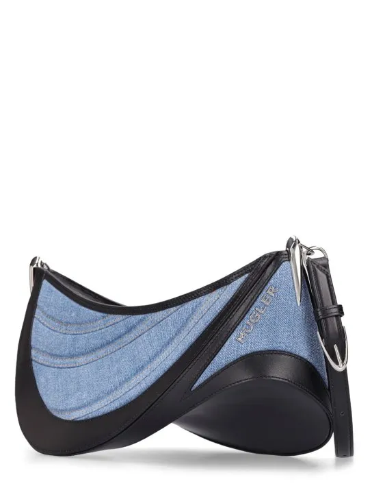 MUGLER   Spiral embossed denim shoulder bag 