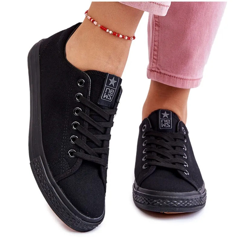 News Women's Lace Up Classic Sneakers Black Eleya