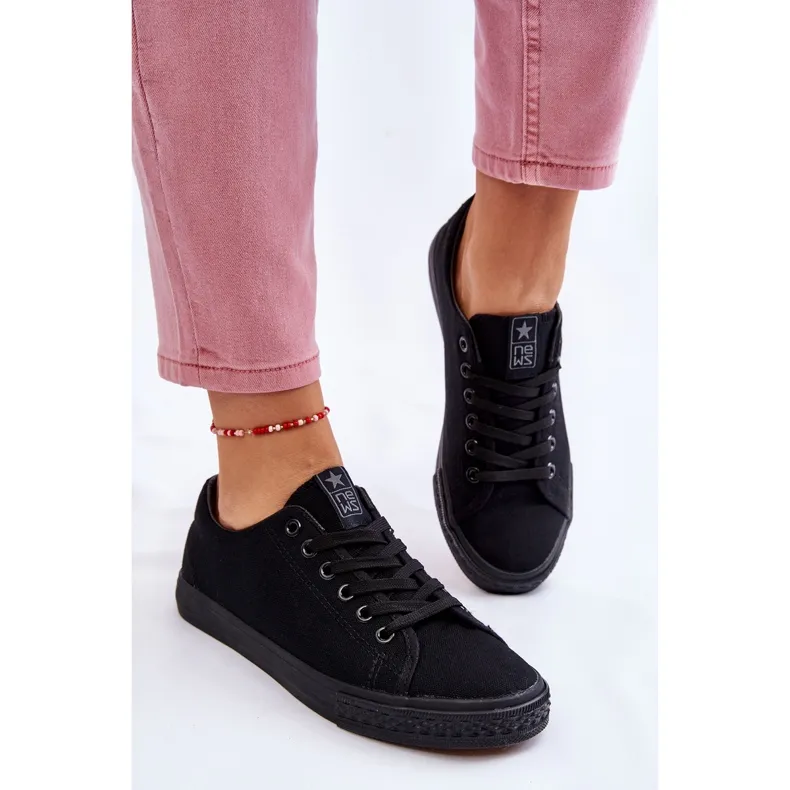 News Women's Lace Up Classic Sneakers Black Eleya